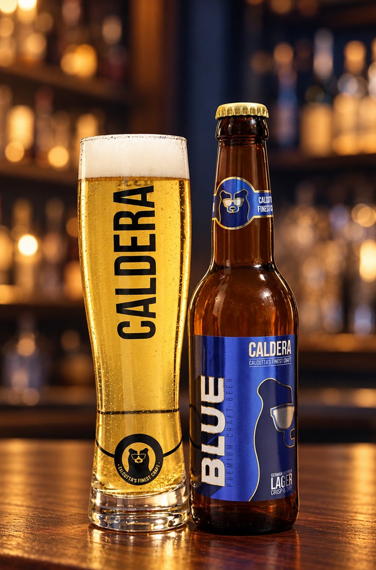 Caldera BLUE bottle and glass