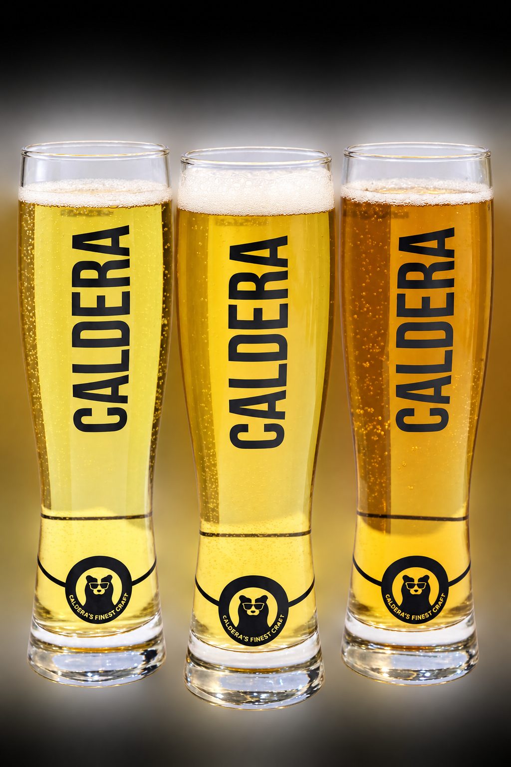 Three glasses of Caldera on the bar